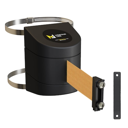 Montour Line Retractable Belt Barrier Black Clamped Mount, 30ft. Brown Belt (M) PWM300-BK-BN-C-M-300